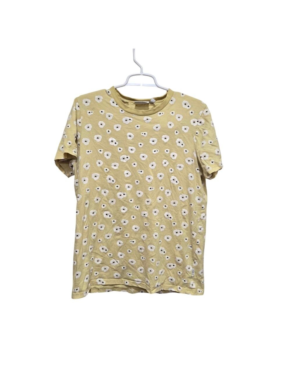 WESC Max Poppies Floral Print Tee Yellow Cotton T-Shirt Womens Large
